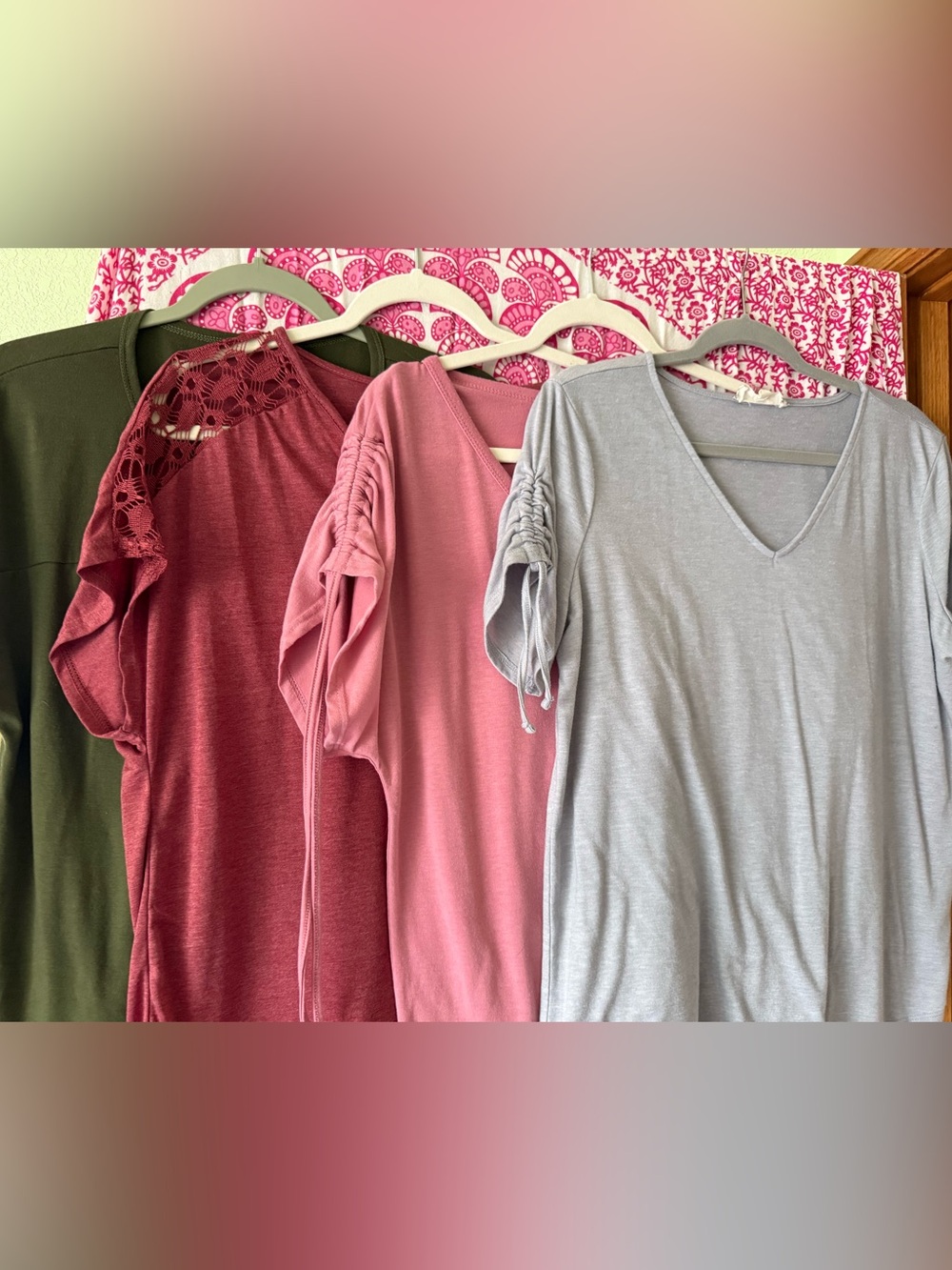 Tops all 4 for $16 Green, Red Pink & Gray